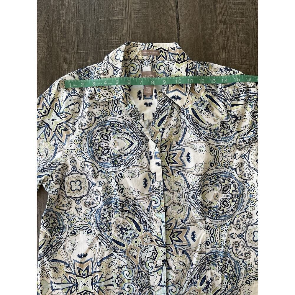 Chicos Dress Shirt Womens Button Down Paisley 3/4 Sleeve Cotton Chicos Sz 1 (M) - Picture 7 of 10